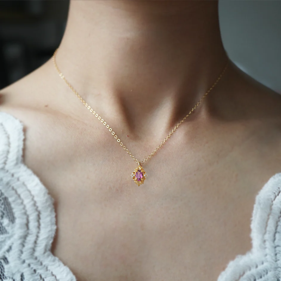 Whispers Of Rose Violet Sapphire Necklace in 14K Gold