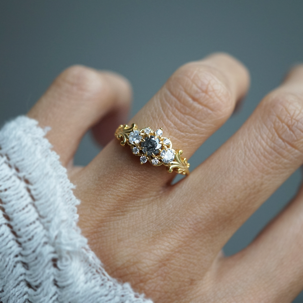Wilderose Salt & Pepper Diamond Ring in 14K and 18K Gold