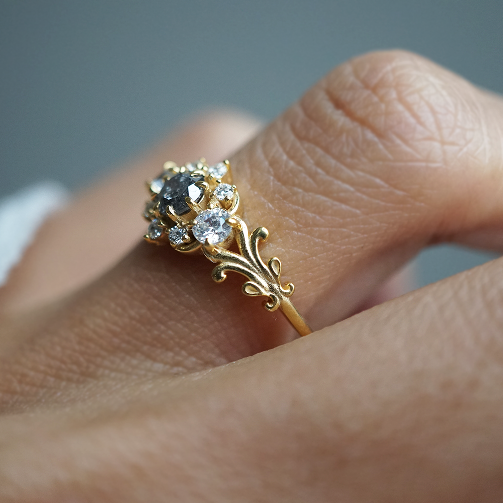 Wilderose Salt & Pepper Diamond Ring in 14K and 18K Gold