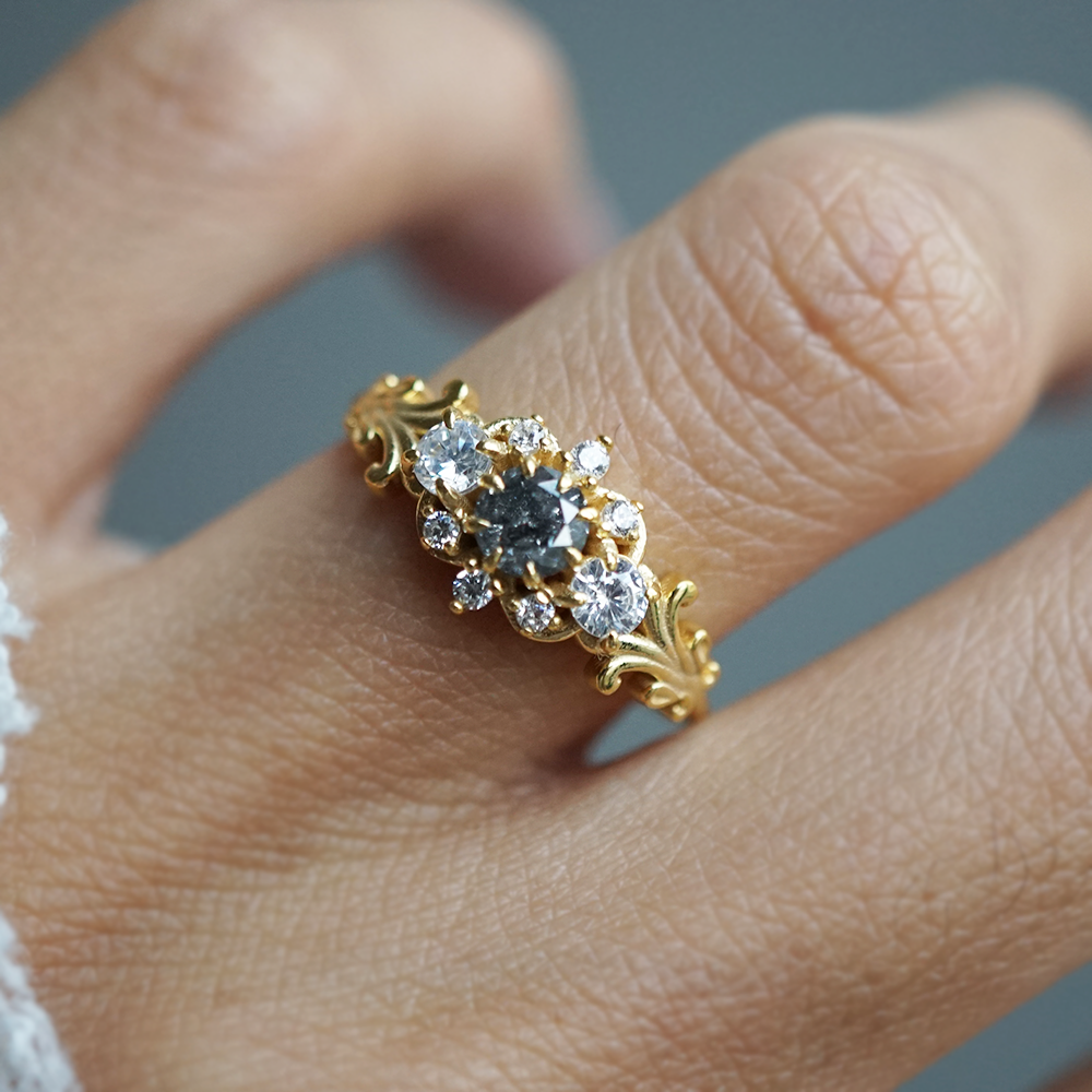 Wilderose Salt & Pepper Diamond Ring in 14K and 18K Gold