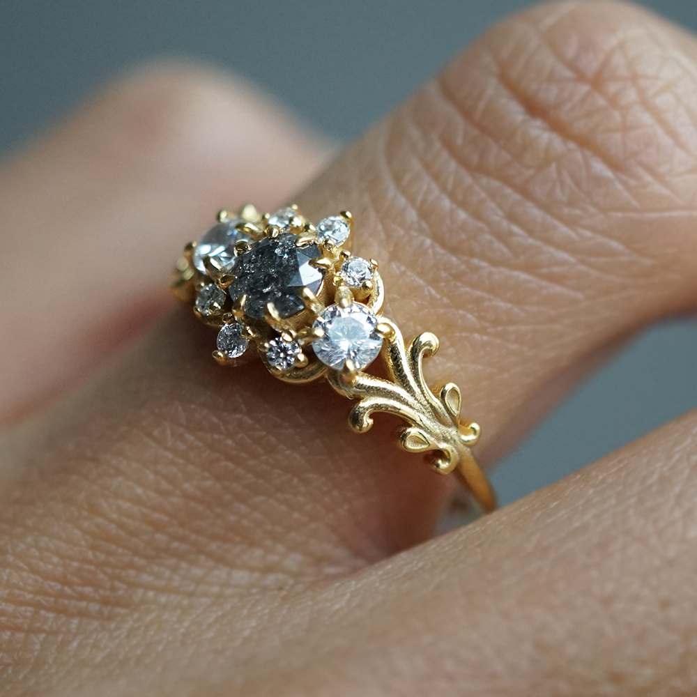 Wilderose Salt & Pepper Diamond Ring in 14K and 18K Gold