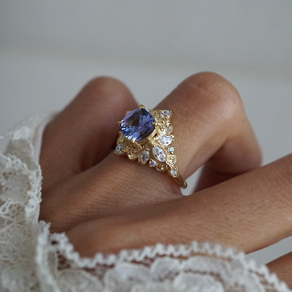 One Of A Kind: Wisteria Dream Tanzanite Diamond Ring in 14K and 18K Gold