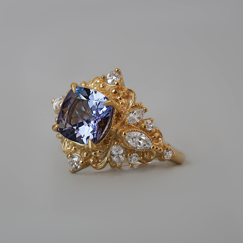 One Of A Kind: Wisteria Dream Tanzanite Diamond Ring in 14K and 18K Gold