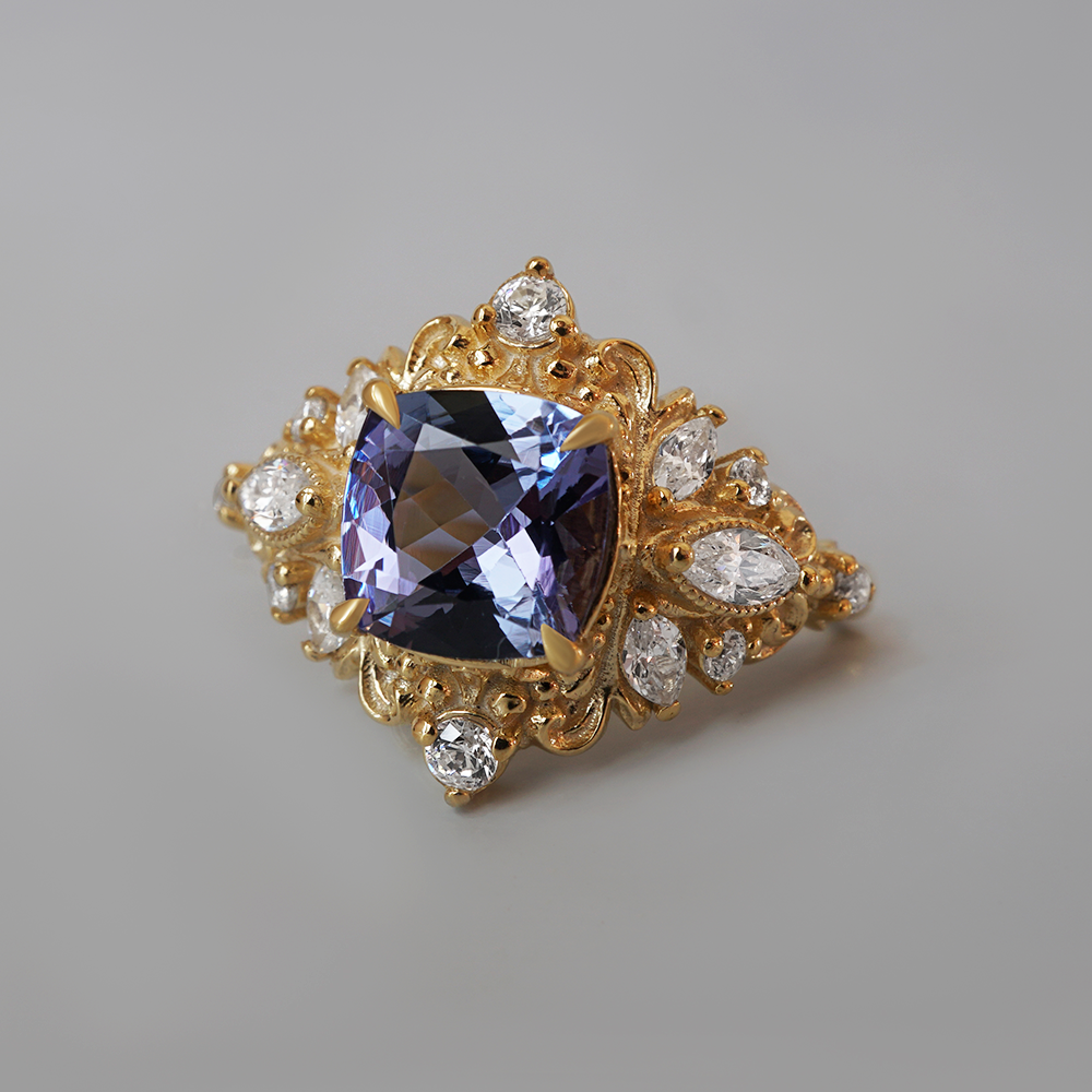 One Of A Kind: Wisteria Dream Tanzanite Diamond Ring in 14K and 18K Gold