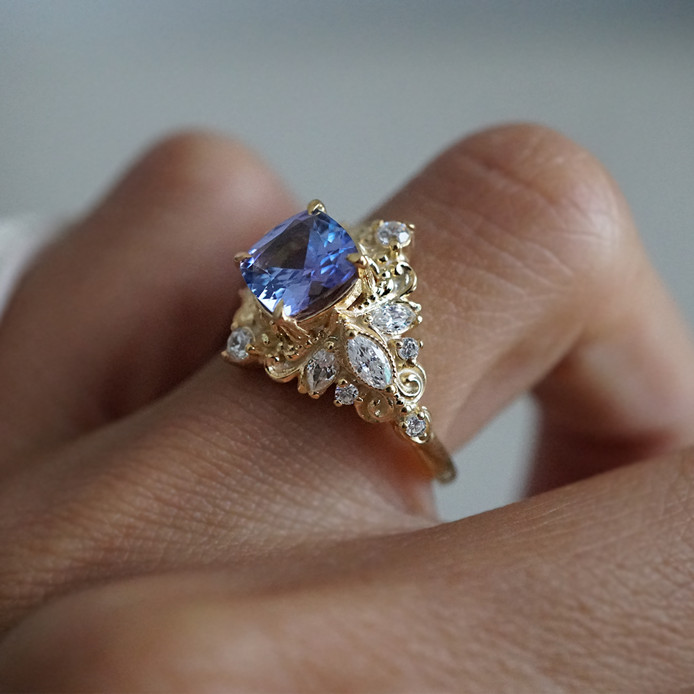 One Of A Kind: Wisteria Dream Tanzanite Diamond Ring in 14K and 18K Gold