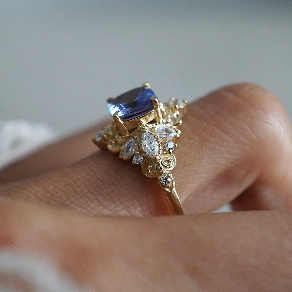 One Of A Kind: Wisteria Dream Tanzanite Diamond Ring in 14K and 18K Gold