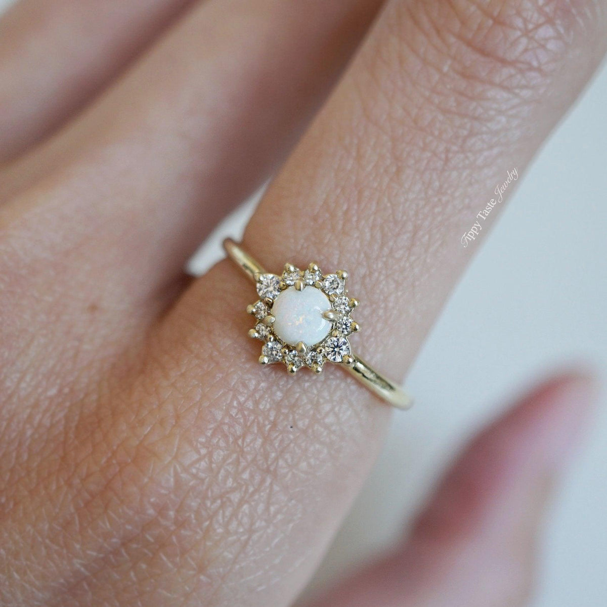 14K Australian Opal Flower Ring - Tippy Taste Jewelry