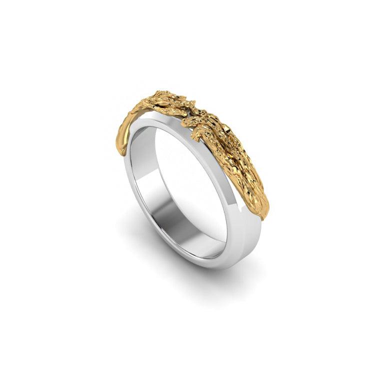 Mixed Metal Tree Branch Ring in Sterling Silver and 14K Gold, 5mm