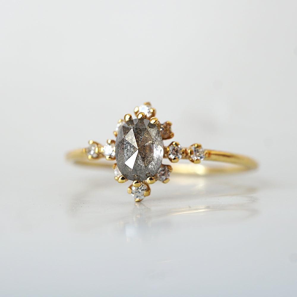 oval salt and pepper diamond ring 
