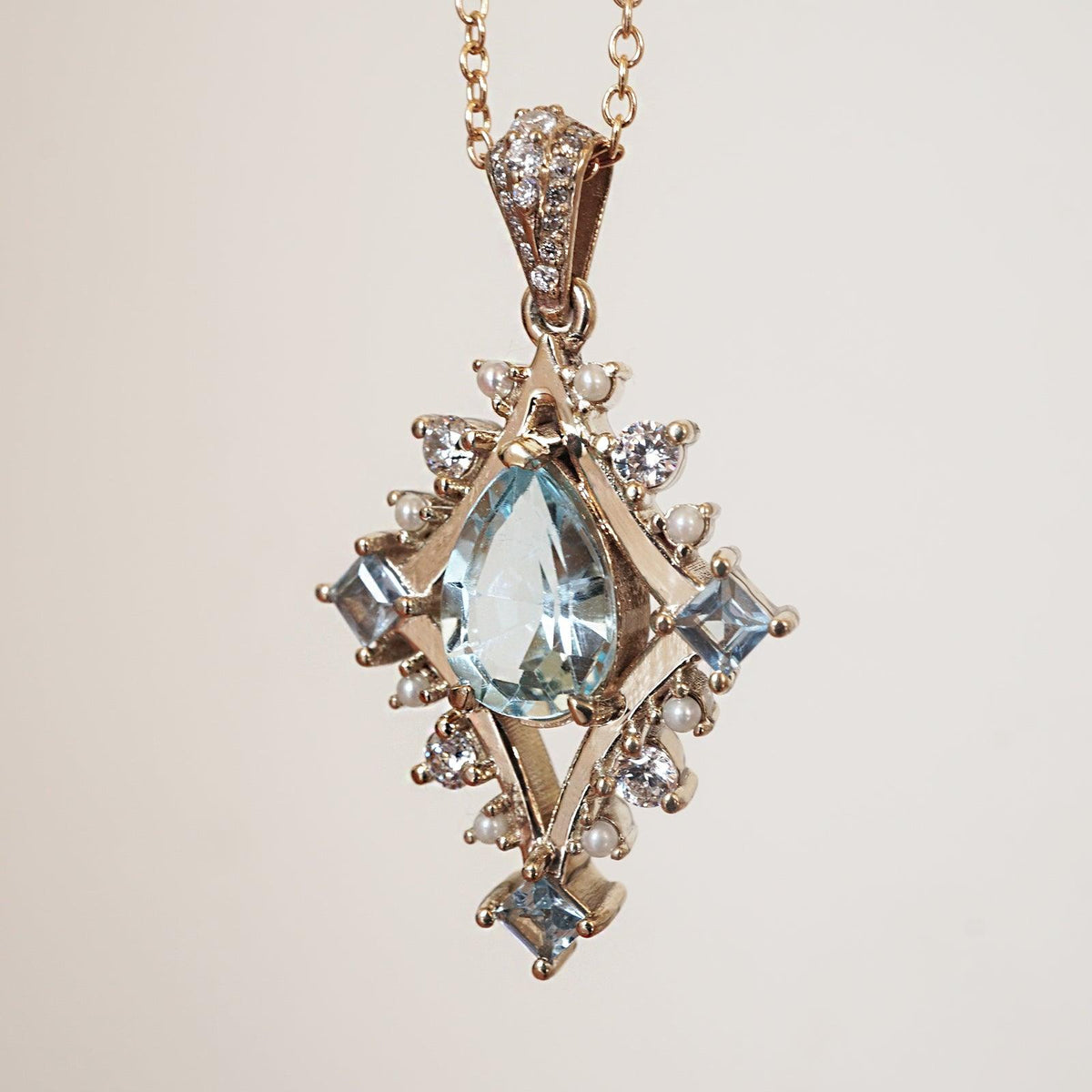 Sea & Sky Aquamarine Pearl Diamond Necklace - Tippy Taste Jewelry