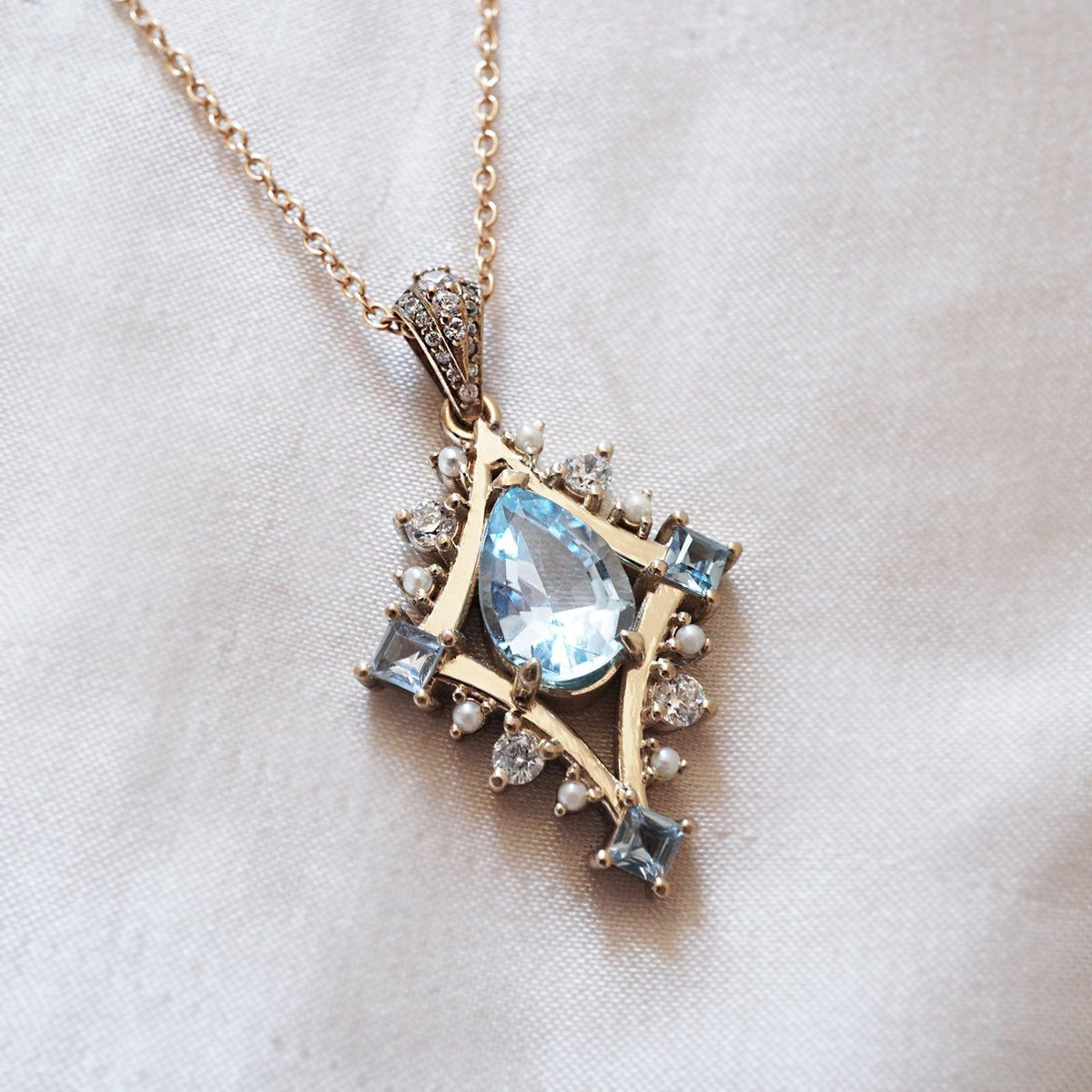 Sea & Sky Aquamarine Pearl Diamond Necklace - Tippy Taste Jewelry