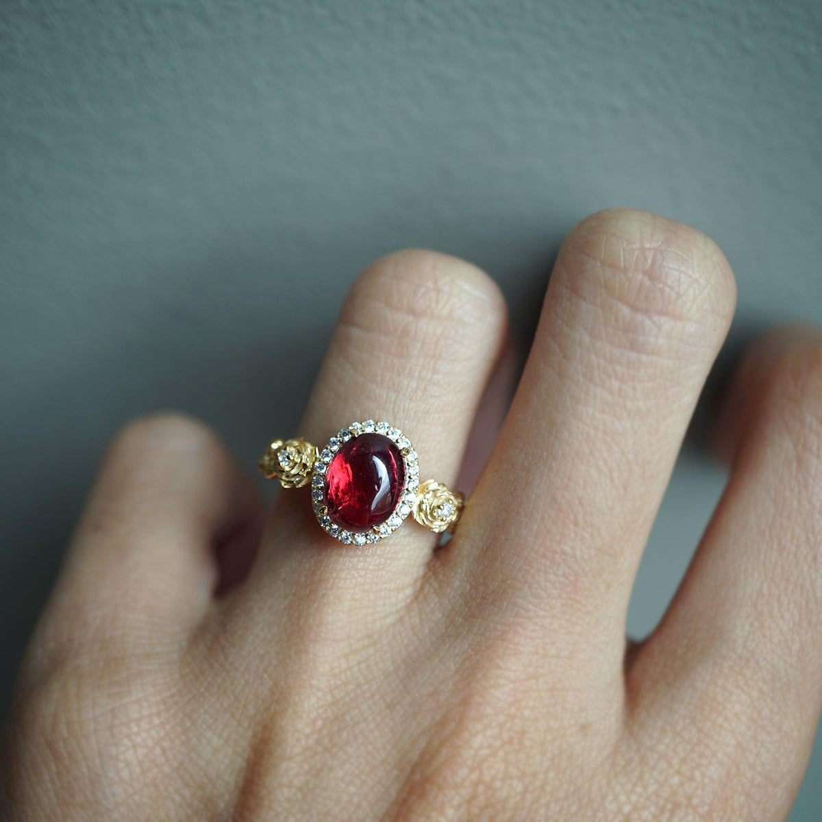 American Beauty Spinel Rose Diamond Ring - Tippy Taste Jewelry