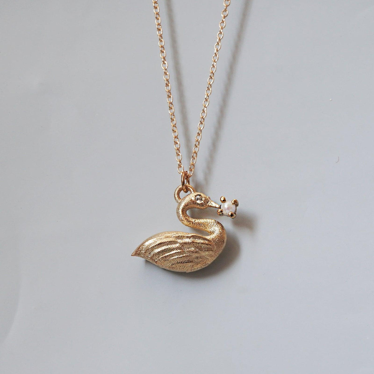 14K Swan Diamond Pearl Necklace
