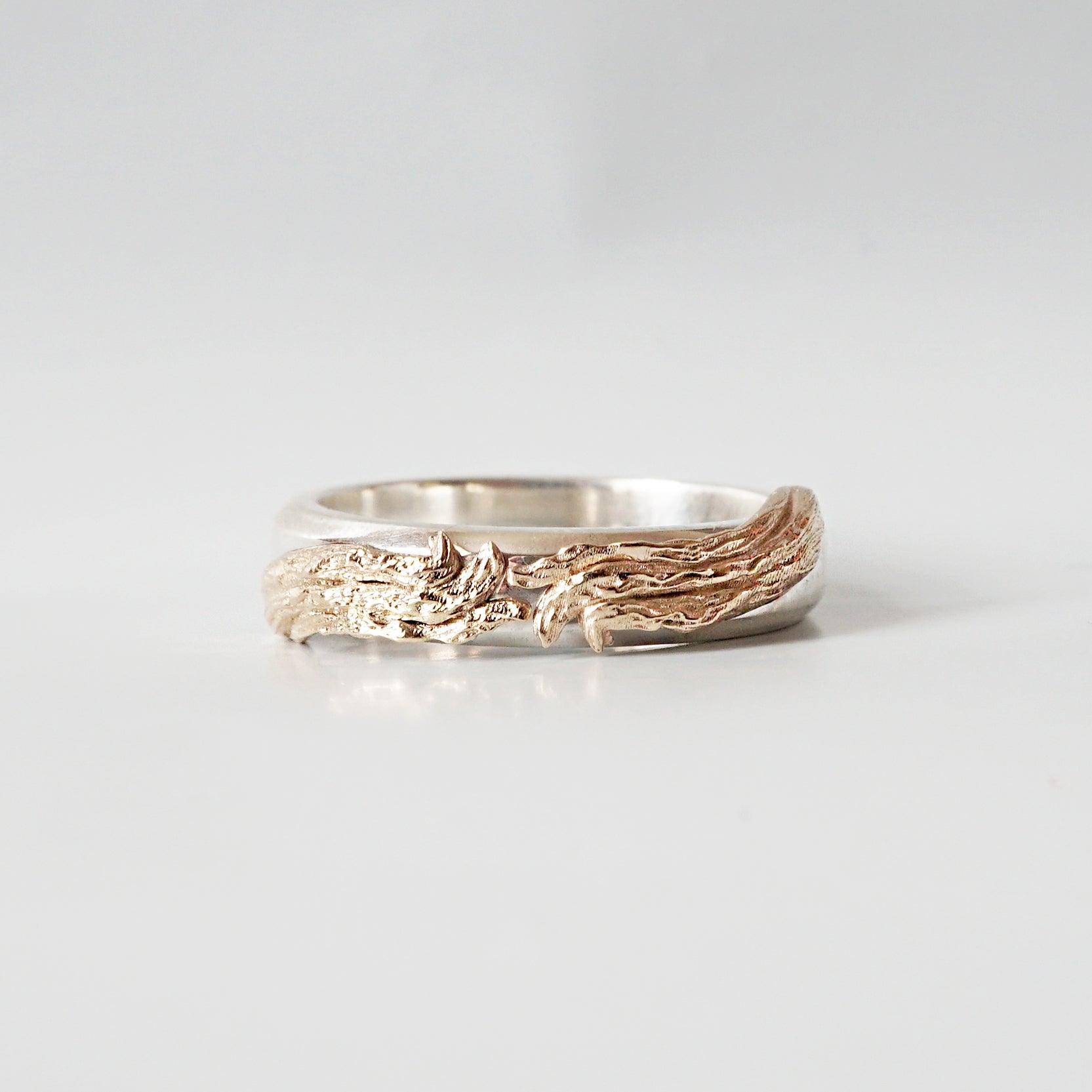 Mixed Metal Tree Branch Ring in Sterling Silver and 14K Gold, 5mm