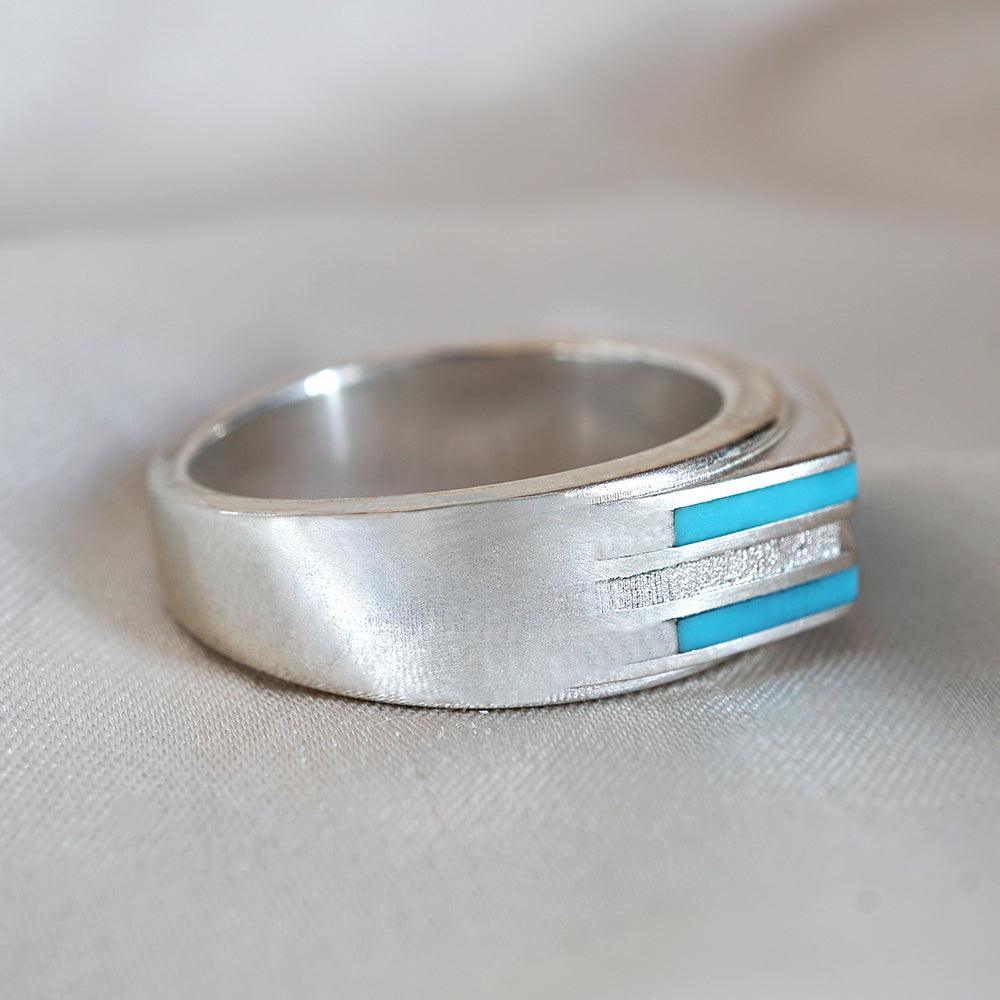 Turquoise Inlay Horizon Ring in Sterling Silver and 14K Gold, 5.8mm - Tippy Taste Jewelry
