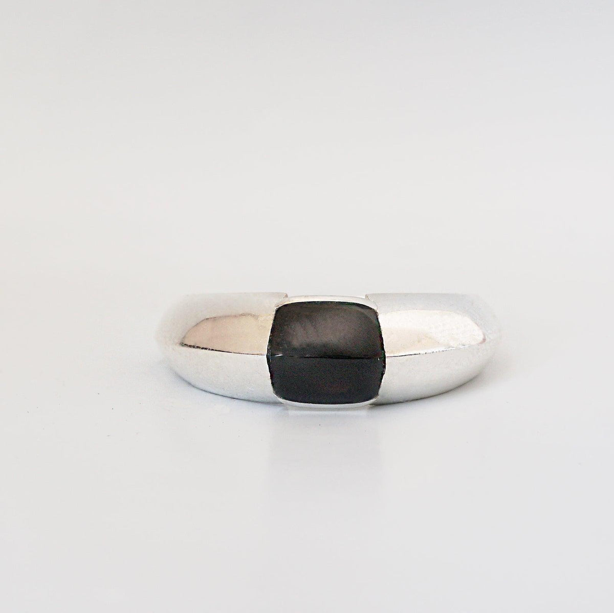 Black Onyx Bevel Ring in Sterling Silver and 14K Gold, 7mm