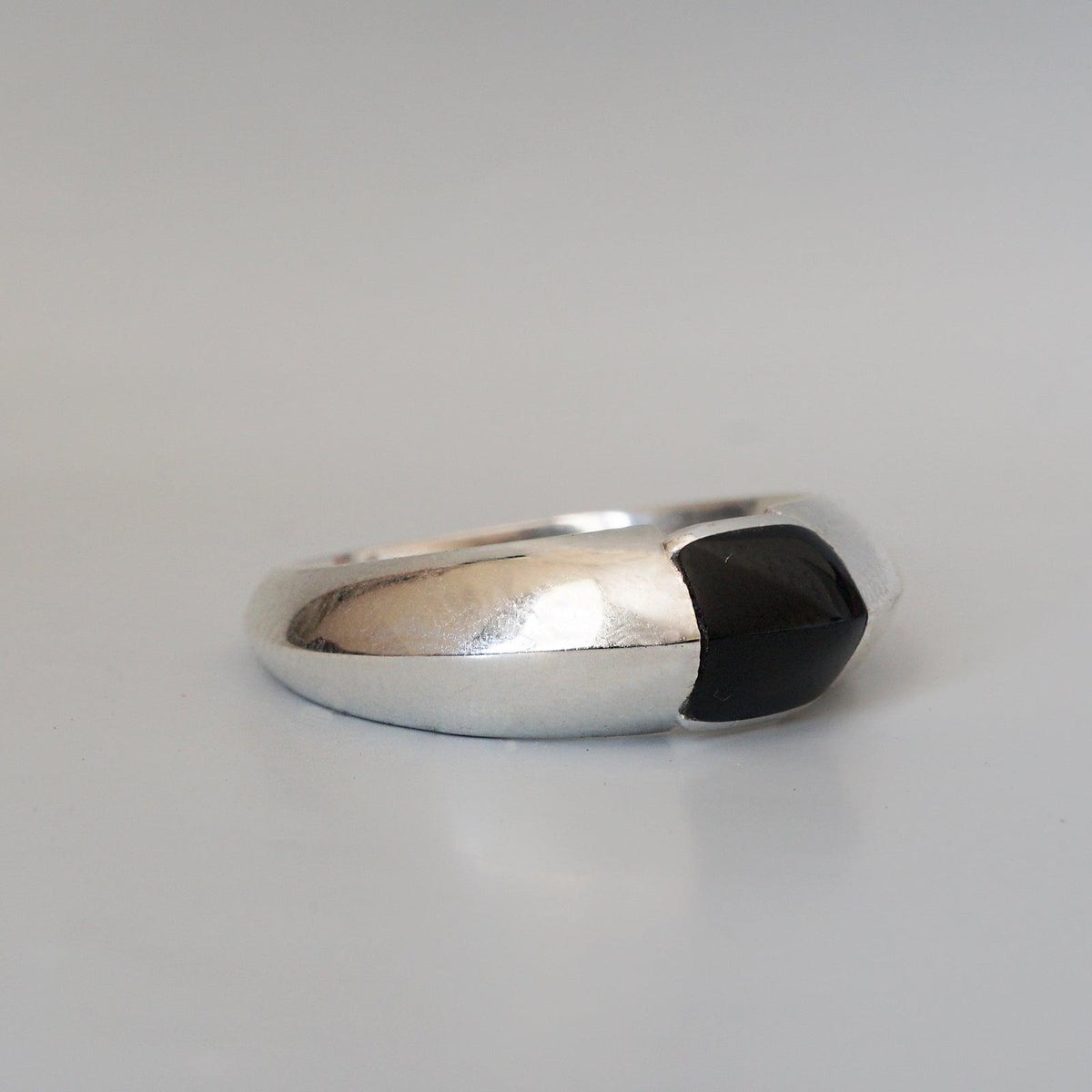 Black Onyx Bevel Ring in Sterling Silver and 14K Gold, 7mm - Tippy Taste Jewelry
