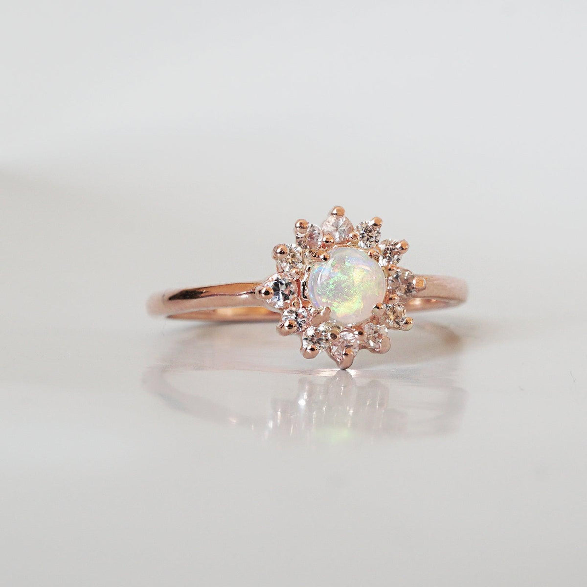 14K Australian Opal Flower Ring - Tippy Taste Jewelry