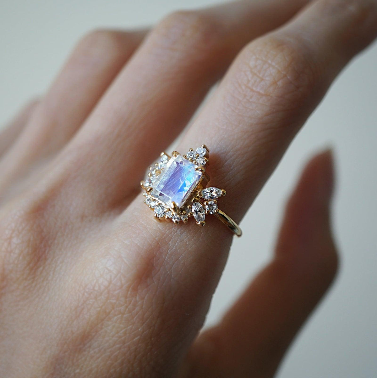 Stardust Moonstone Diamond Ring in 14K, 18K Gold and Platinum - Tippy Taste Jewelry
