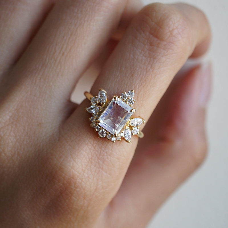 Stardust Moonstone Diamond Ring in 14K, 18K Gold and Platinum - Tippy Taste Jewelry
