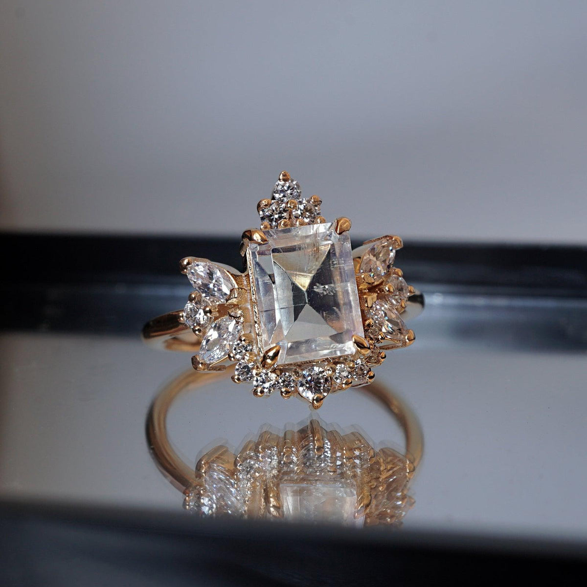 Stardust Moonstone Diamond Ring in 14K, 18K Gold and Platinum
