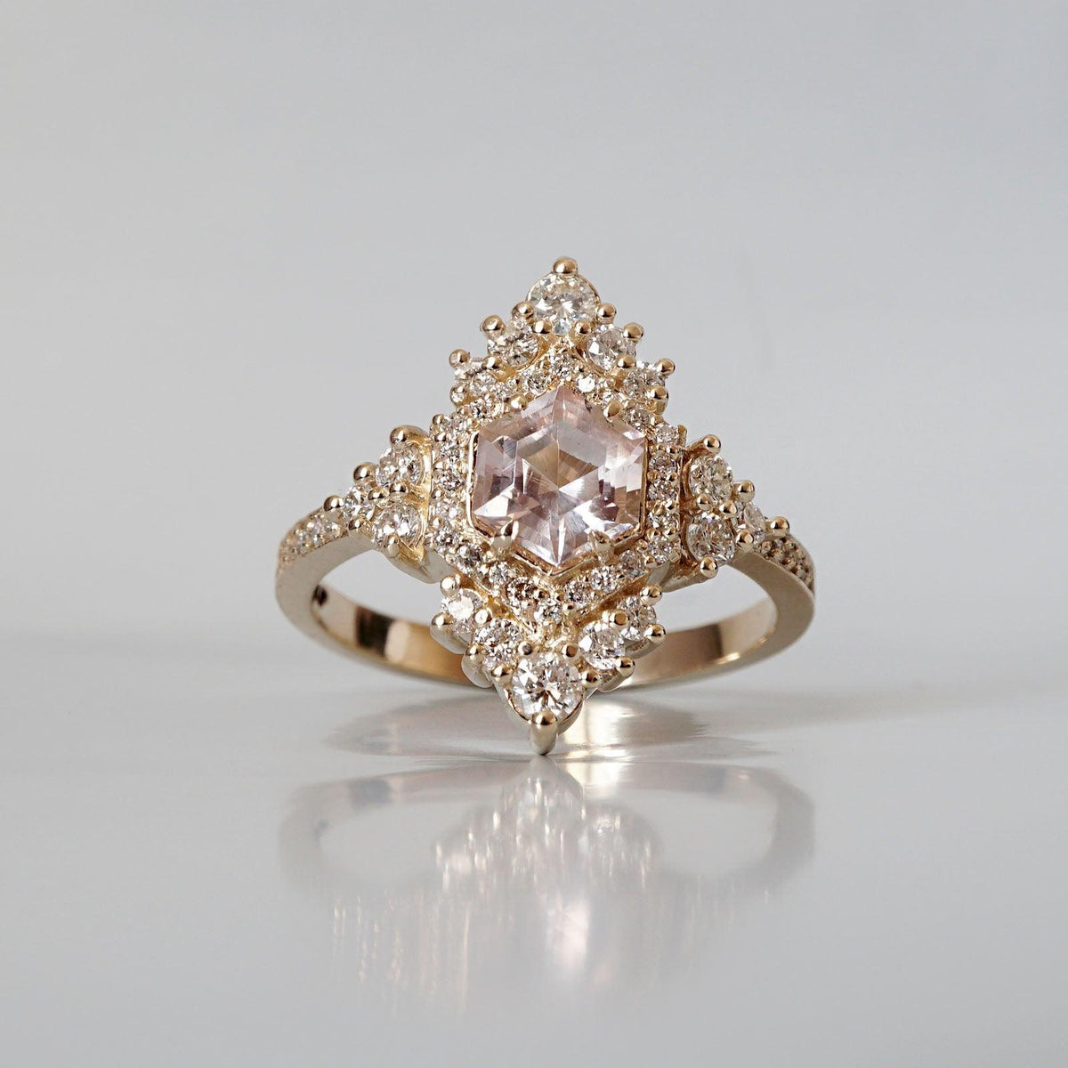 Chandelier Morganite Diamond Ring in 14K and 18K Gold - Tippy Taste Jewelry