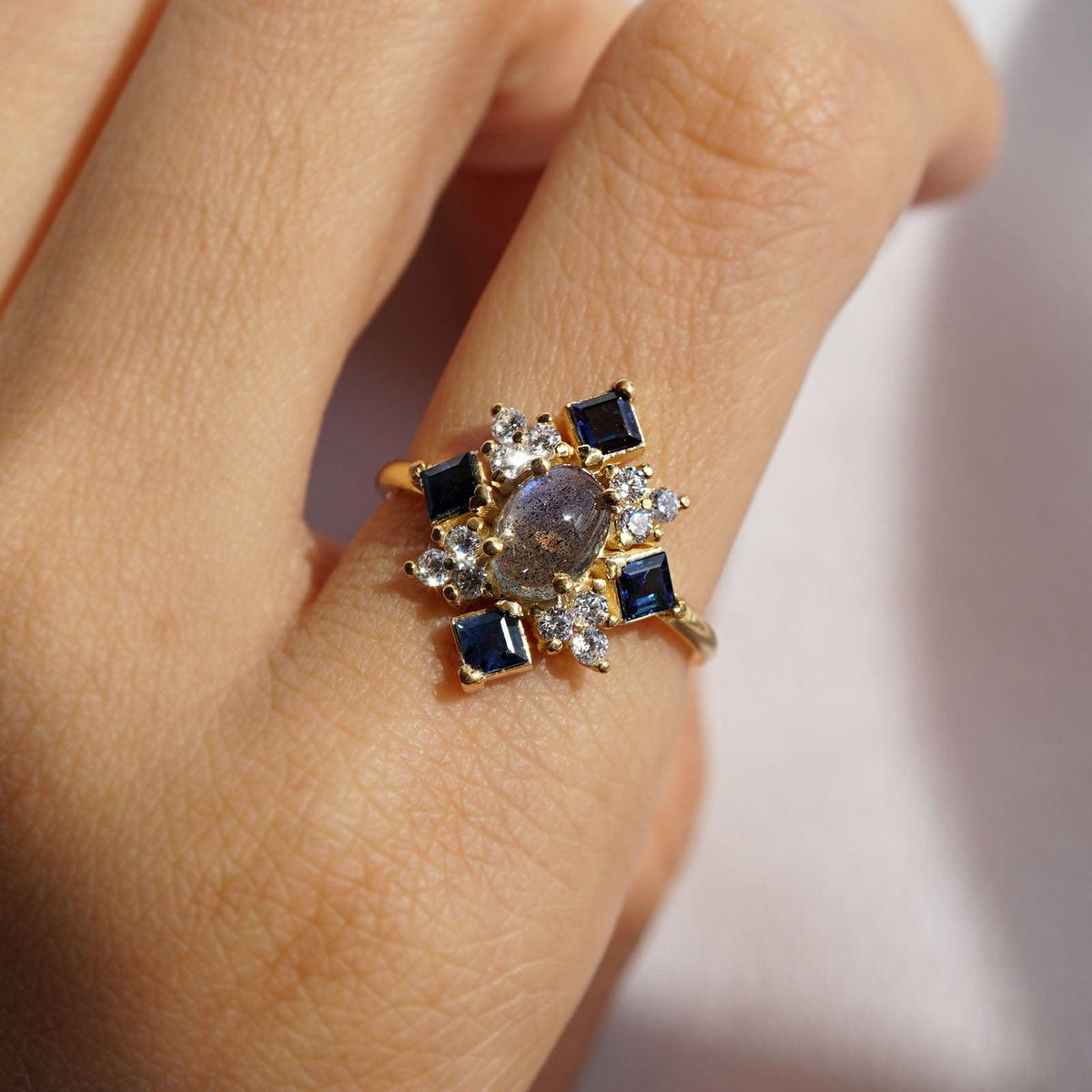 14K Sapphire Labradorite Illuminati Diamond Ring - Tippy Taste Jewelry