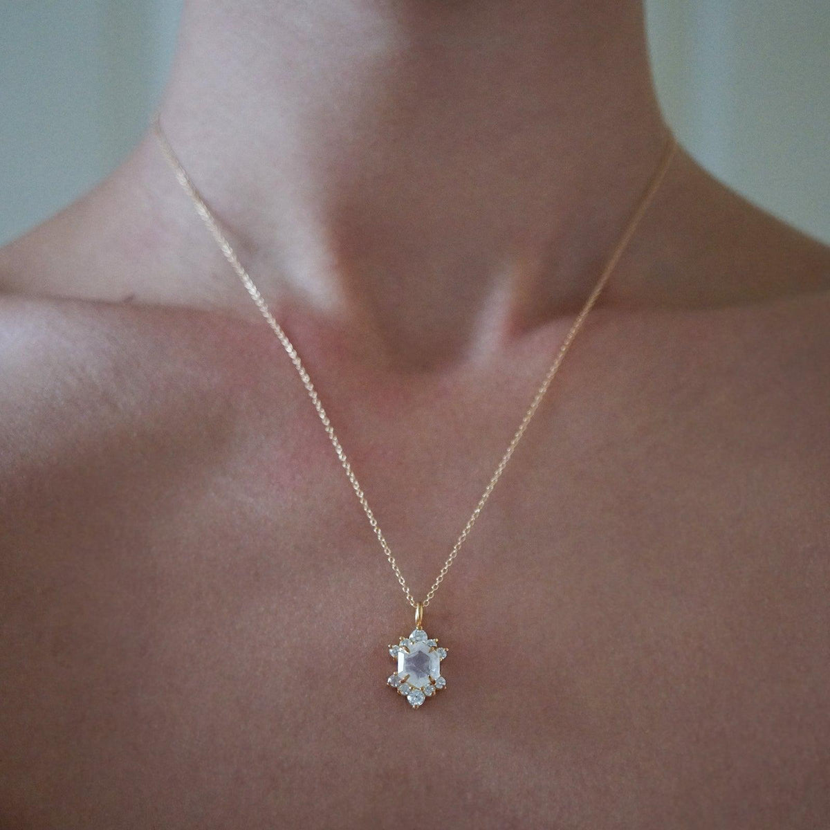 14K Rosie Moonstone Diamond Necklace