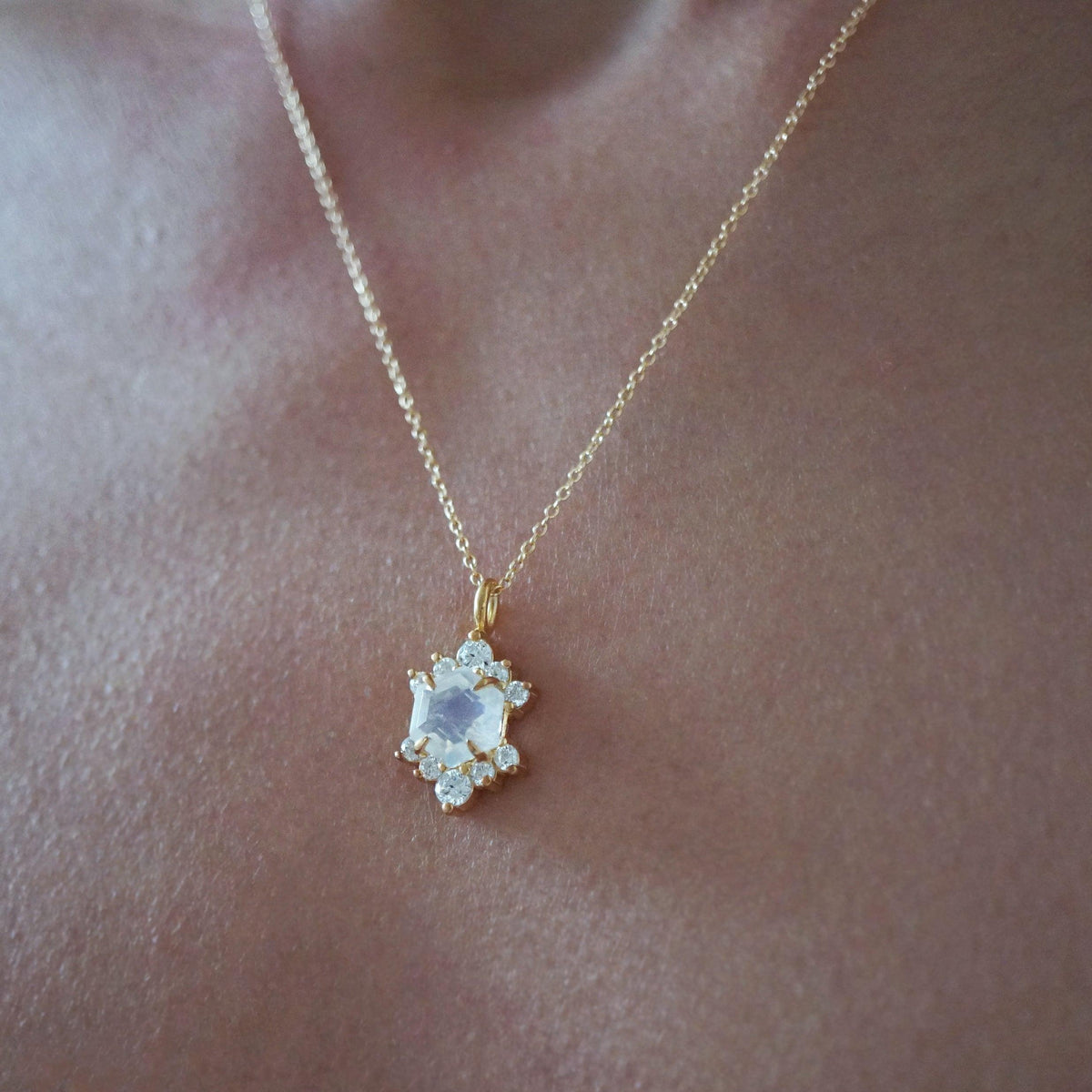 14K Rosie Moonstone Diamond Necklace - Tippy Taste Jewelry