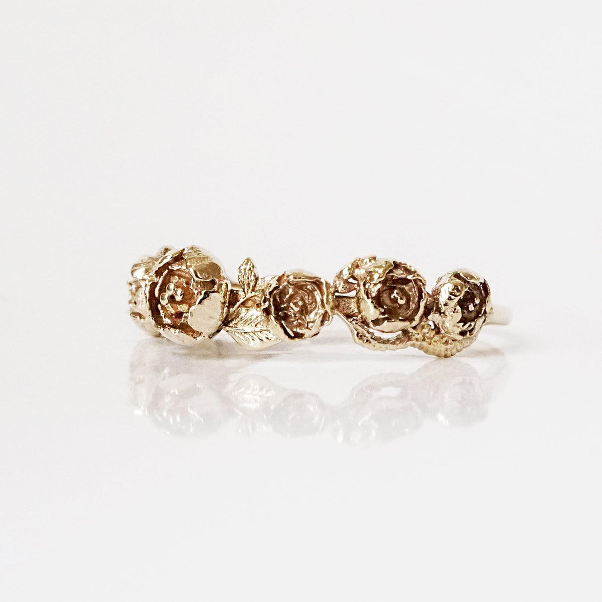 Peonies Ring Band in 14K and 18K Gold - Tippy Taste Jewelry