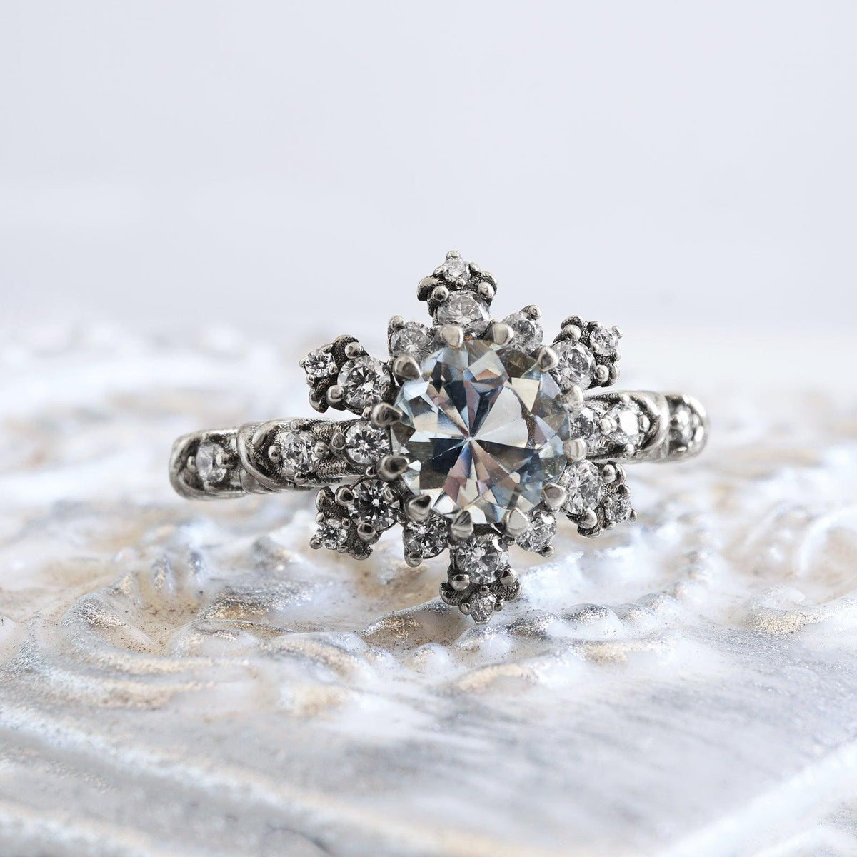 Aquamarine Snowflake Diamond Ring in 14K and 18K Gold