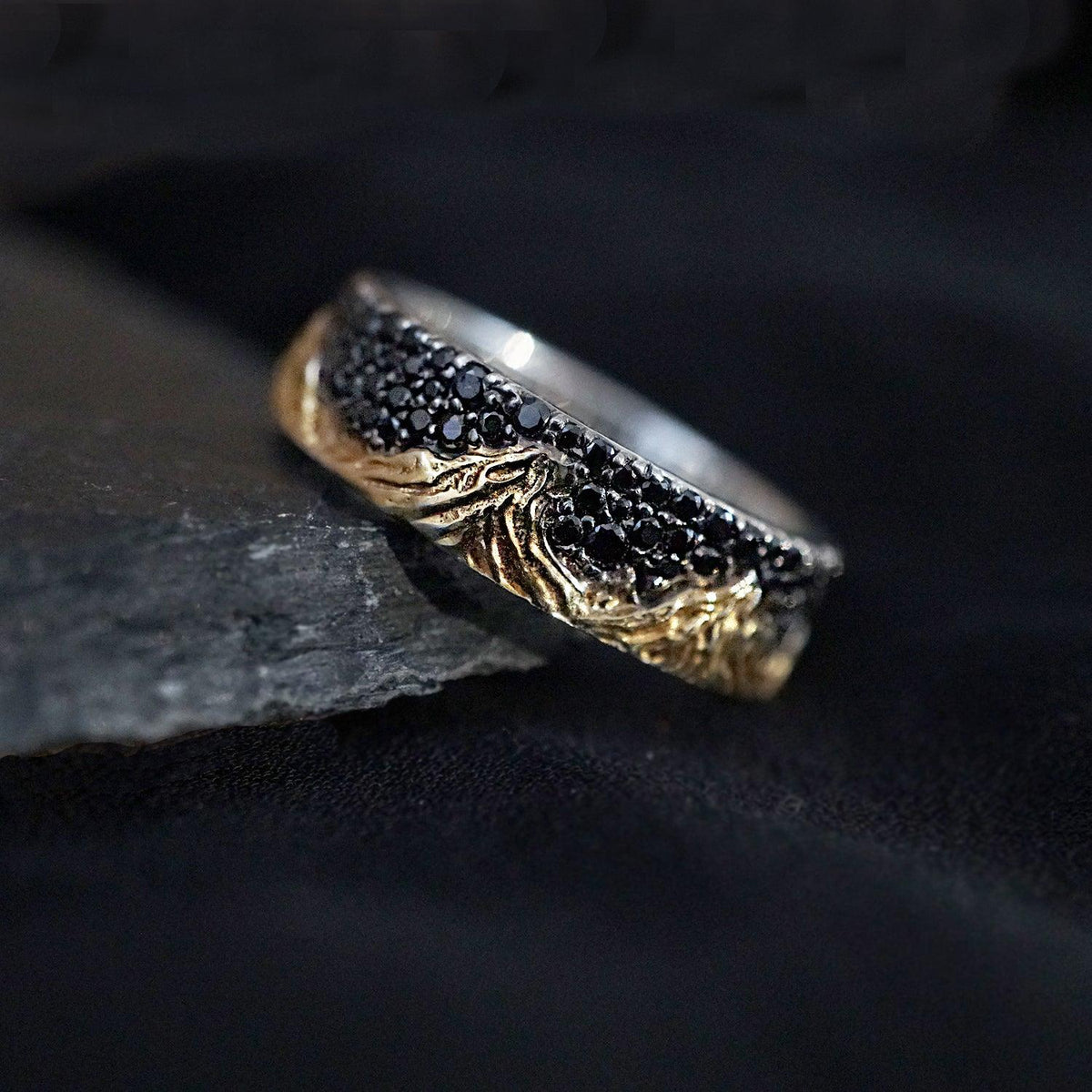 Mixed Metal Montona Black Diamond Ring, 7.2mm - Tippy Taste Jewelry