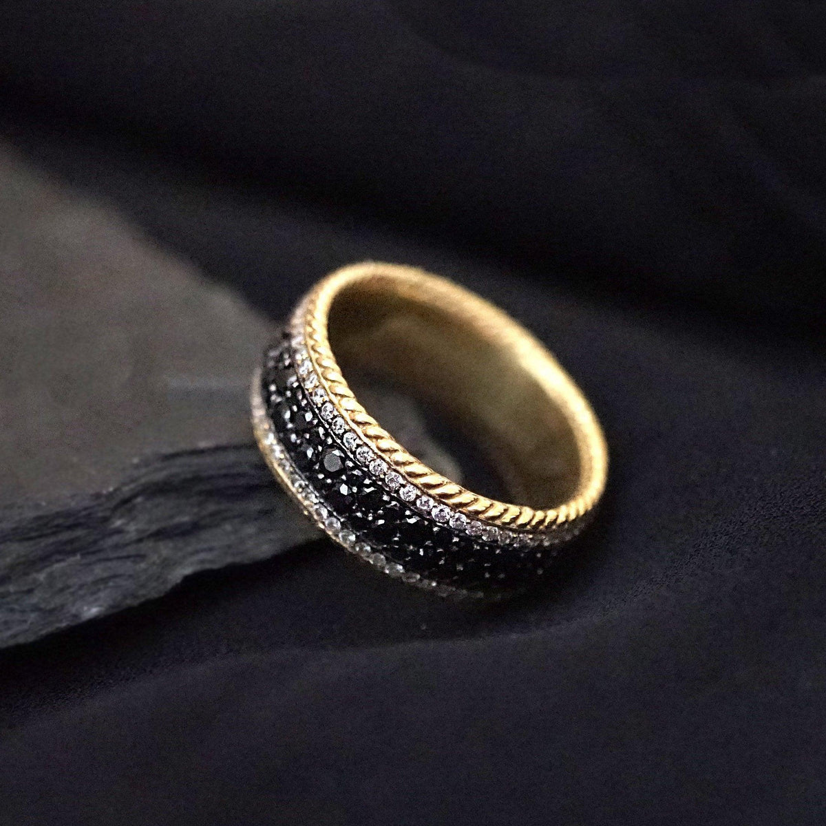 14K Pavé Black & White Diamond Ring, 8.8mm - Tippy Taste Jewelry