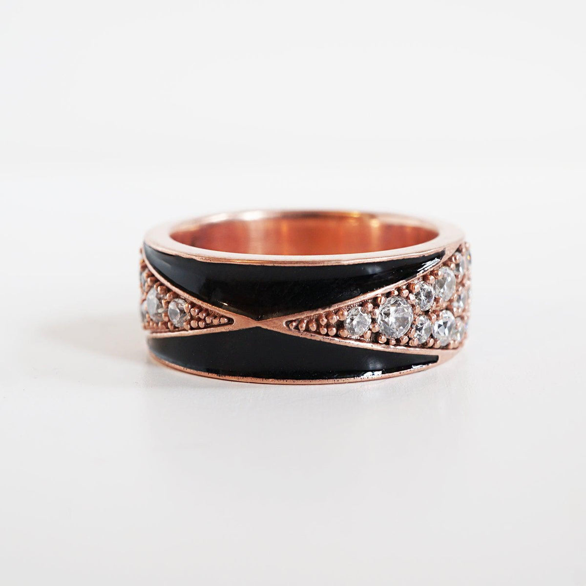 Enamel Diamond Ring in 14K Gold, 8.5mm - Tippy Taste Jewelry