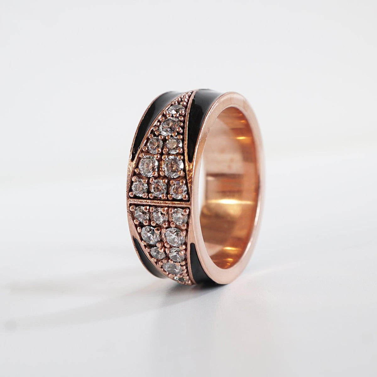 Enamel Diamond Ring in 14K Gold, 8.5mm - Tippy Taste Jewelry