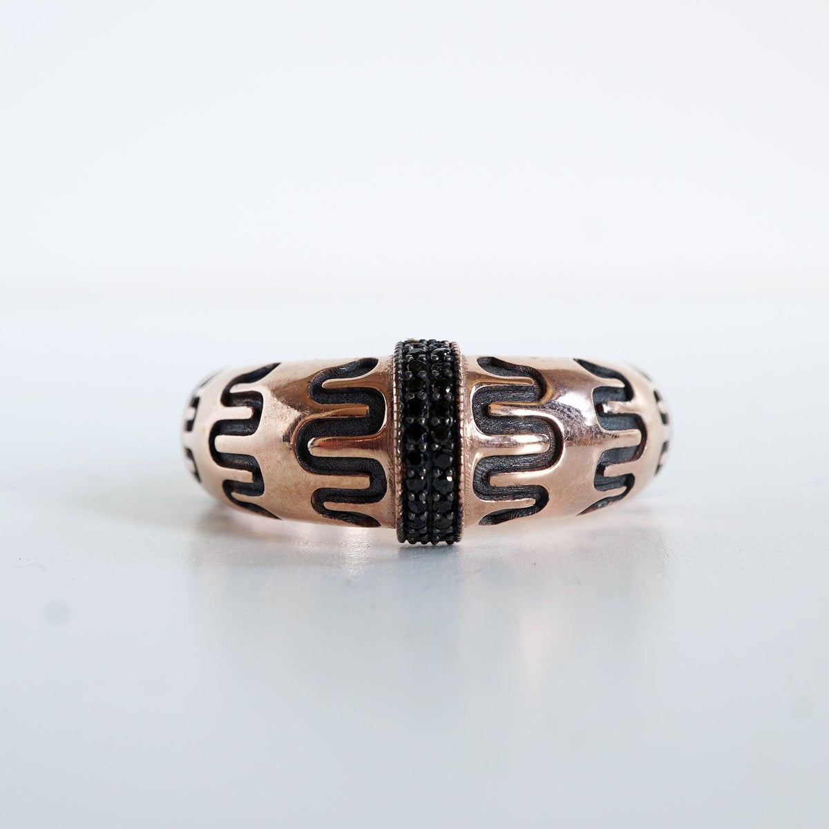 Maze Black Diamond Ring in Sterling Silver and 14K Gold, 9mm