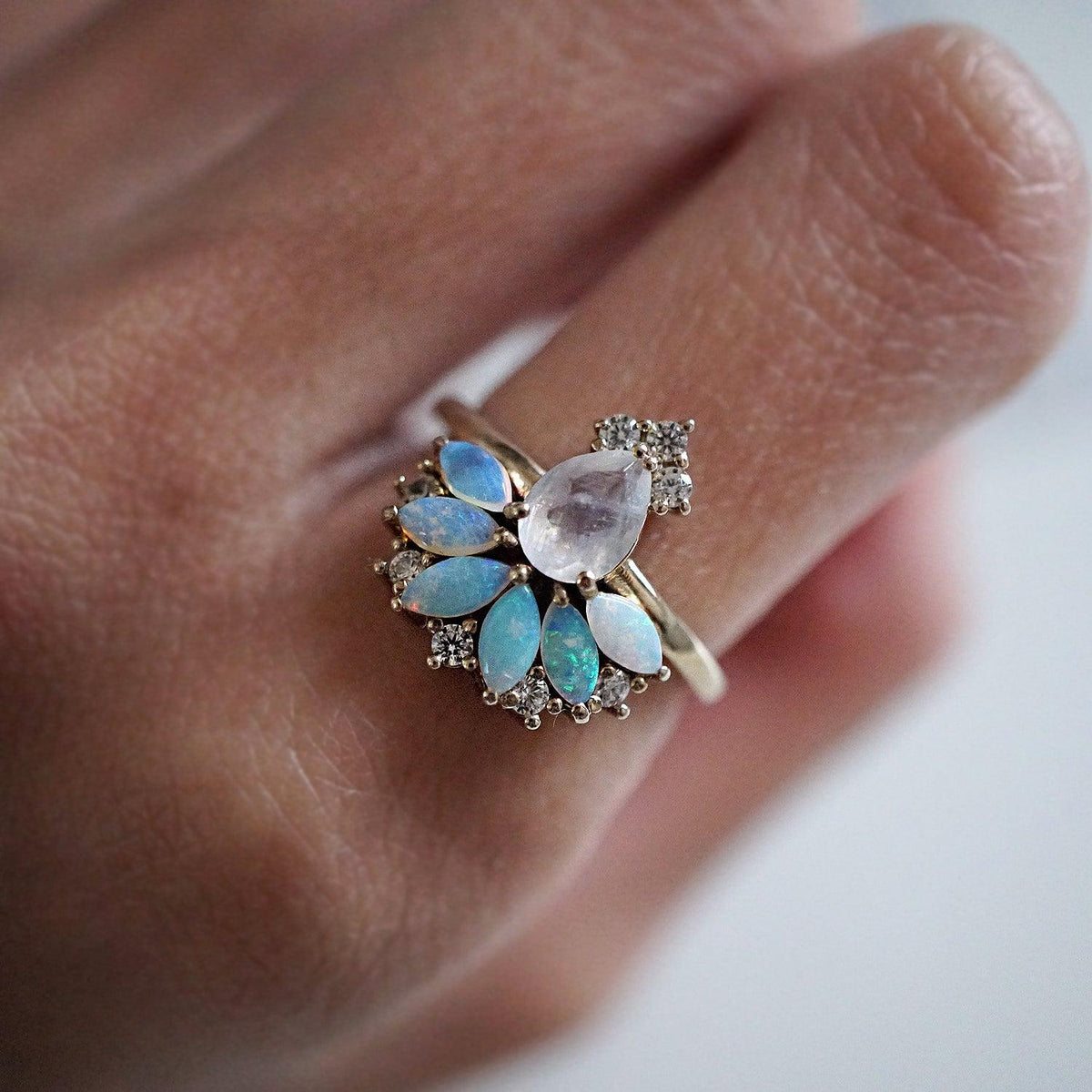 Fairydust Opal Moonstone Diamond Ring - Tippy Taste Jewelry