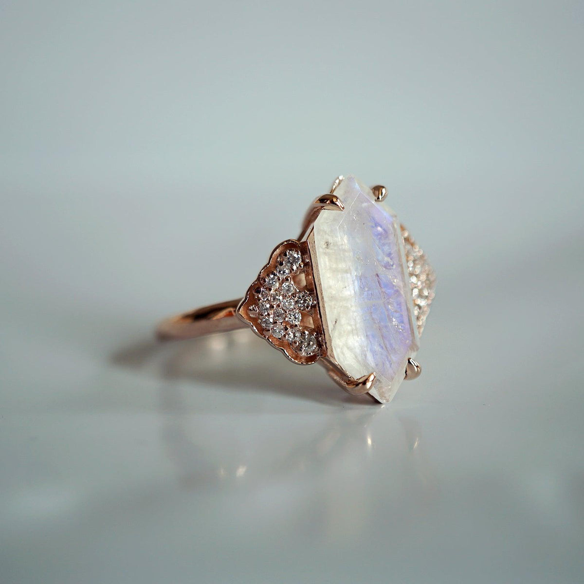 Frozen Moonstone Diamond Ring in 14K and 18K Gold