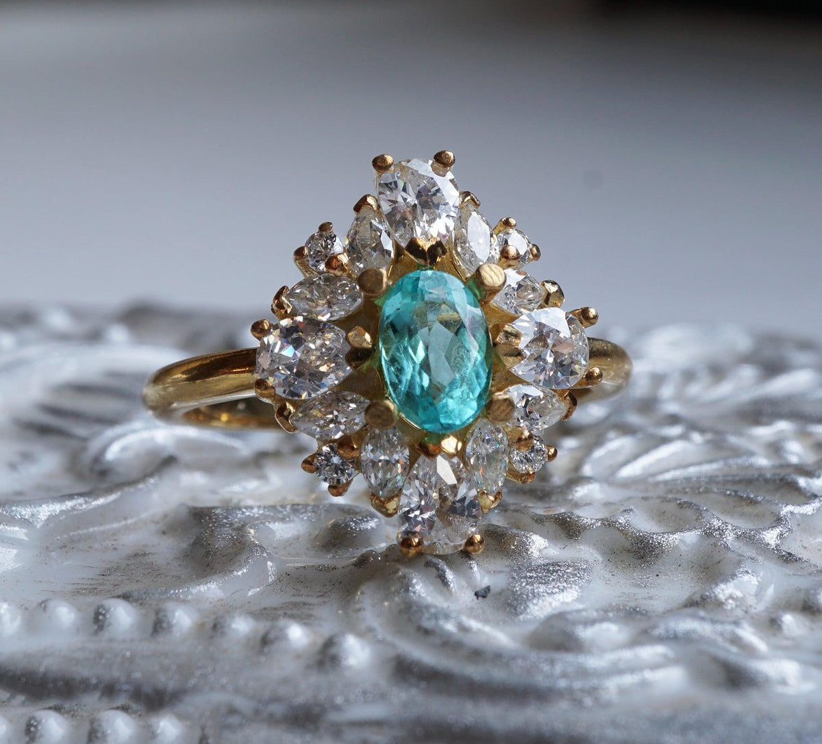 One Of A Kind: Duchess Paraiba Tourmaline Diamond Ring - Tippy Taste Jewelry
