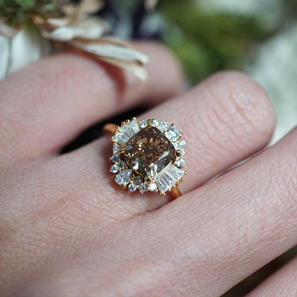 One Of A Kind: Champagne Diamond Ballerina Ring in 14K and 18K Gold, 2.03ct - Tippy Taste Jewelry