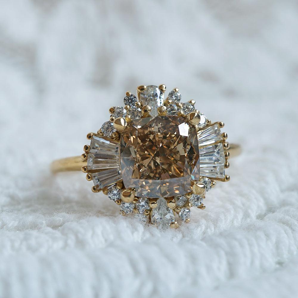 One Of A Kind: Champagne Diamond Ballerina Ring in 14K and 18K Gold, 2.03ct