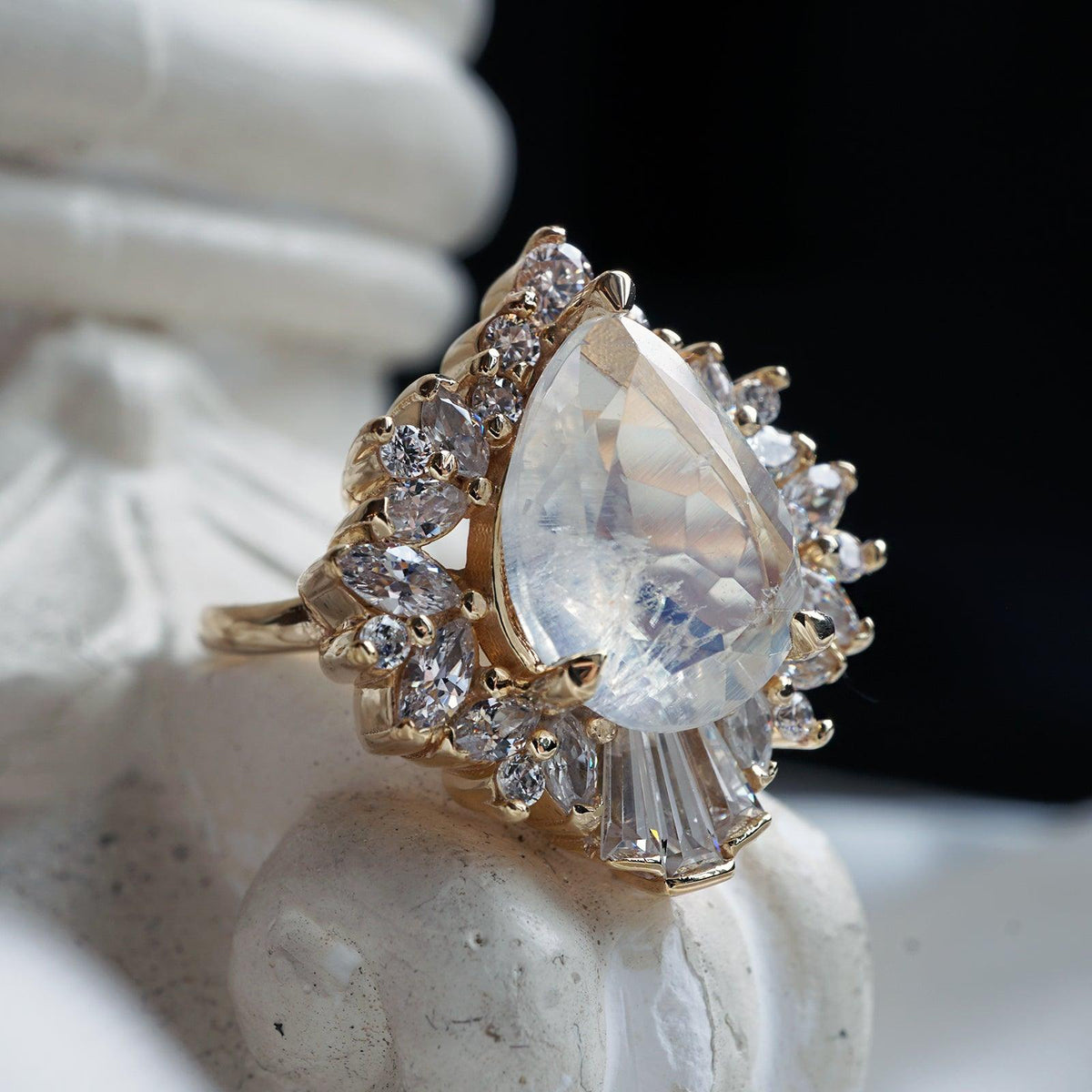 Hall Of Mirrors Moonstone Diamond Ring in 14K and 18K Gold