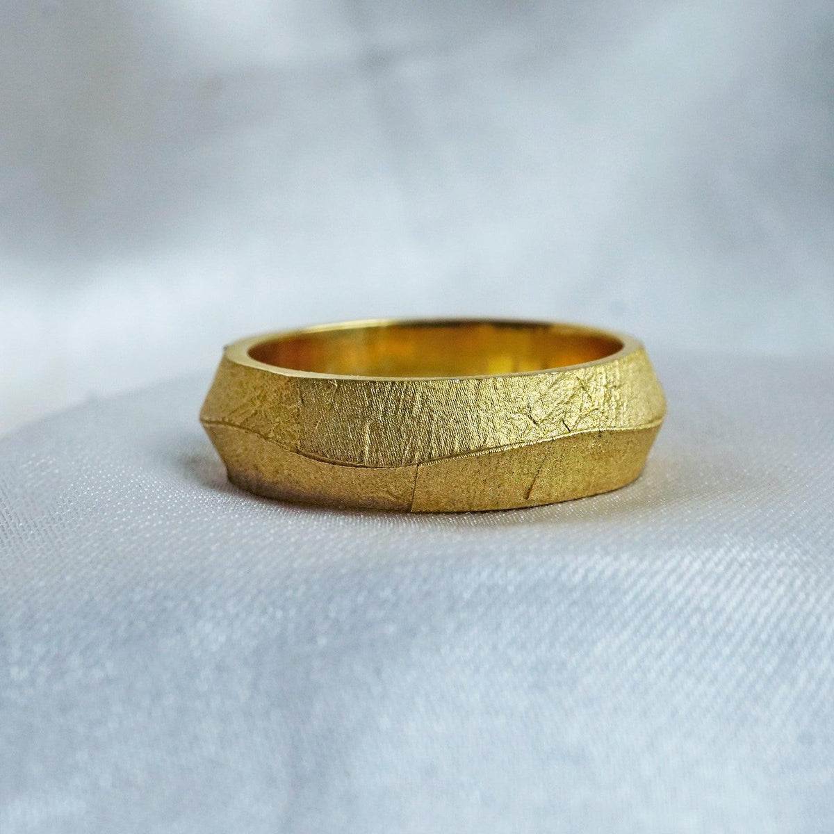 Crumpled Gold Foil Bevel Ring in Sterling Silver and 14K Gold, 5.8mm - Tippy Taste Jewelry