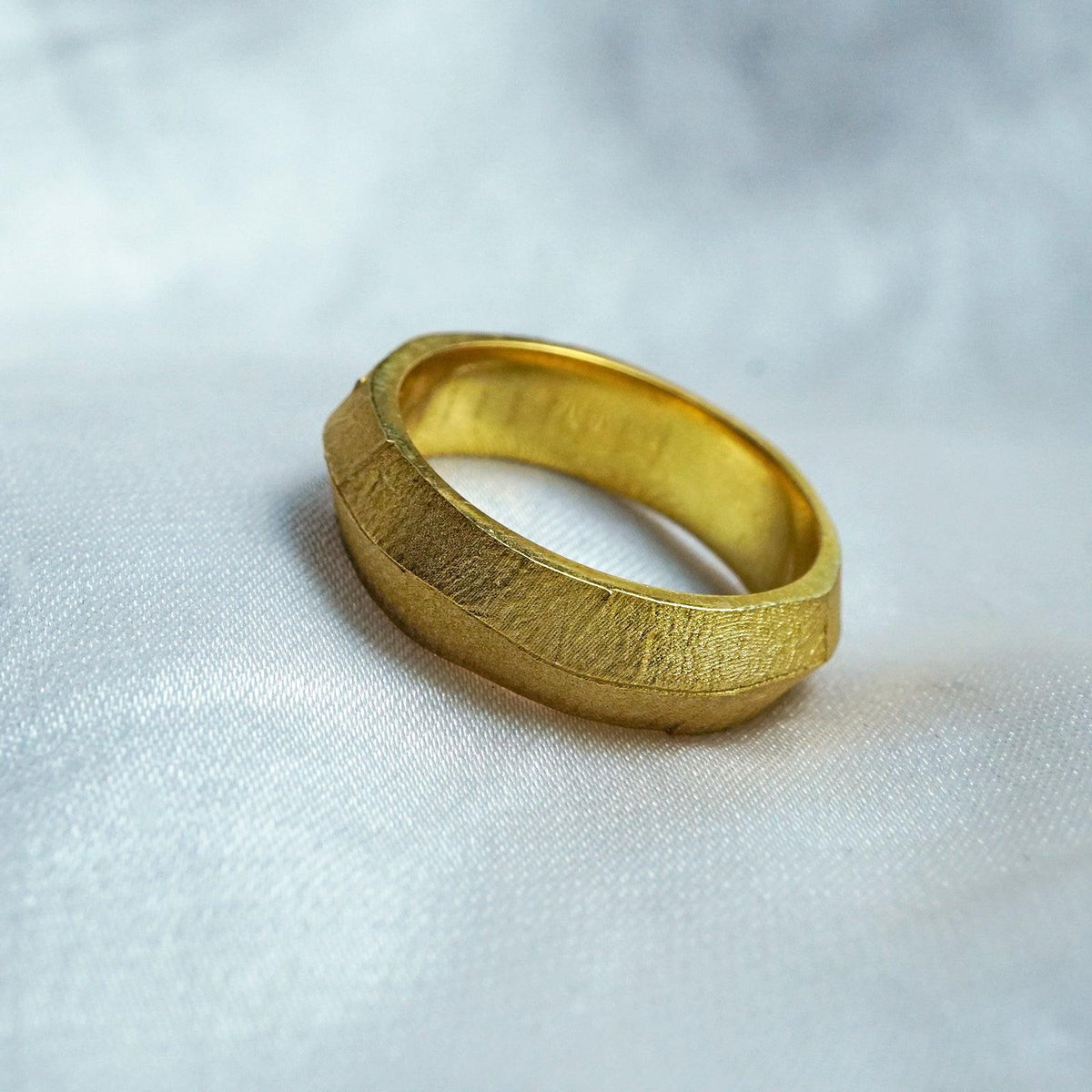 Crumpled Gold Foil Bevel Ring in Sterling Silver and 14K Gold, 5.8mm