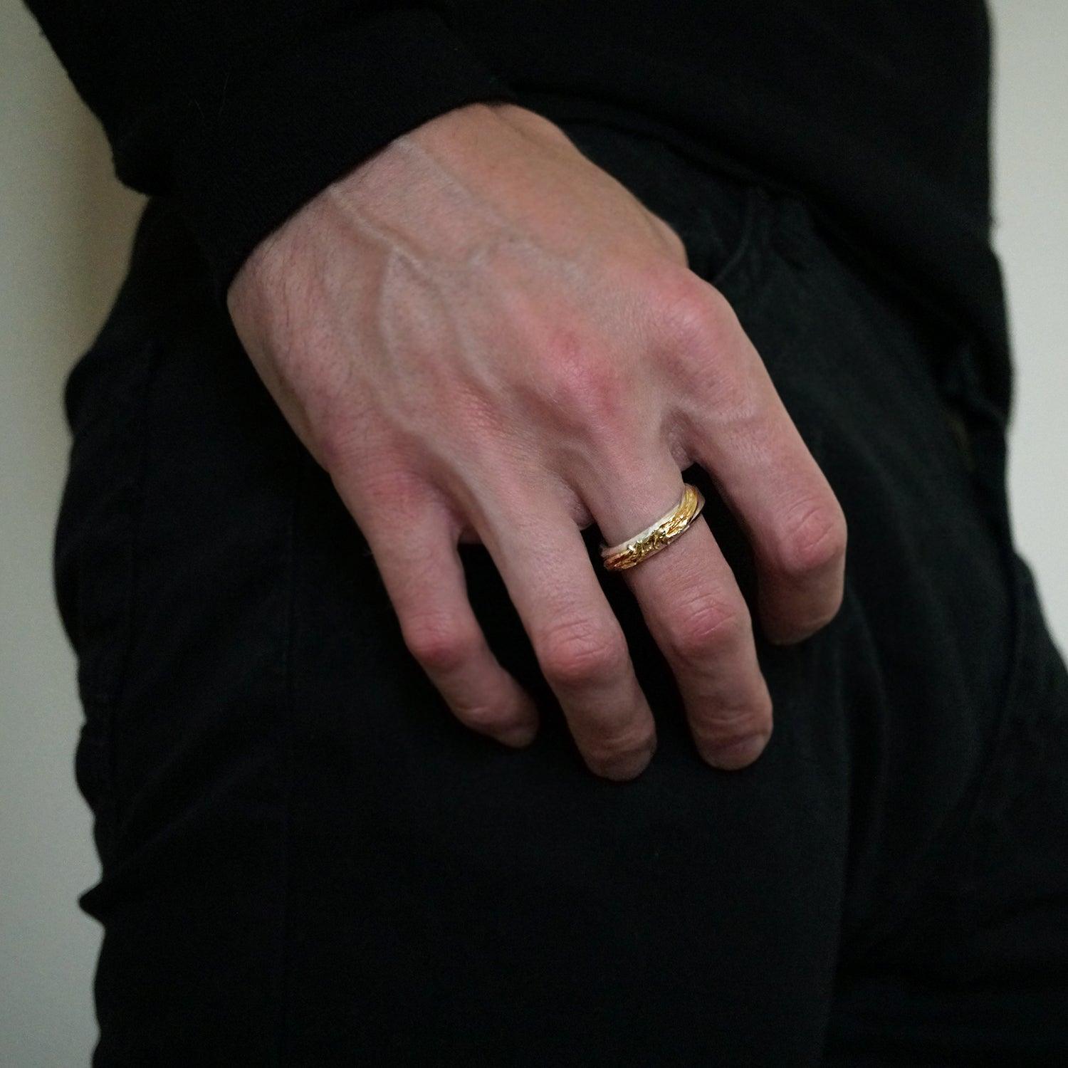 Mixed Metal Tree Branch Ring in Sterling Silver and 14K Gold, 5mm