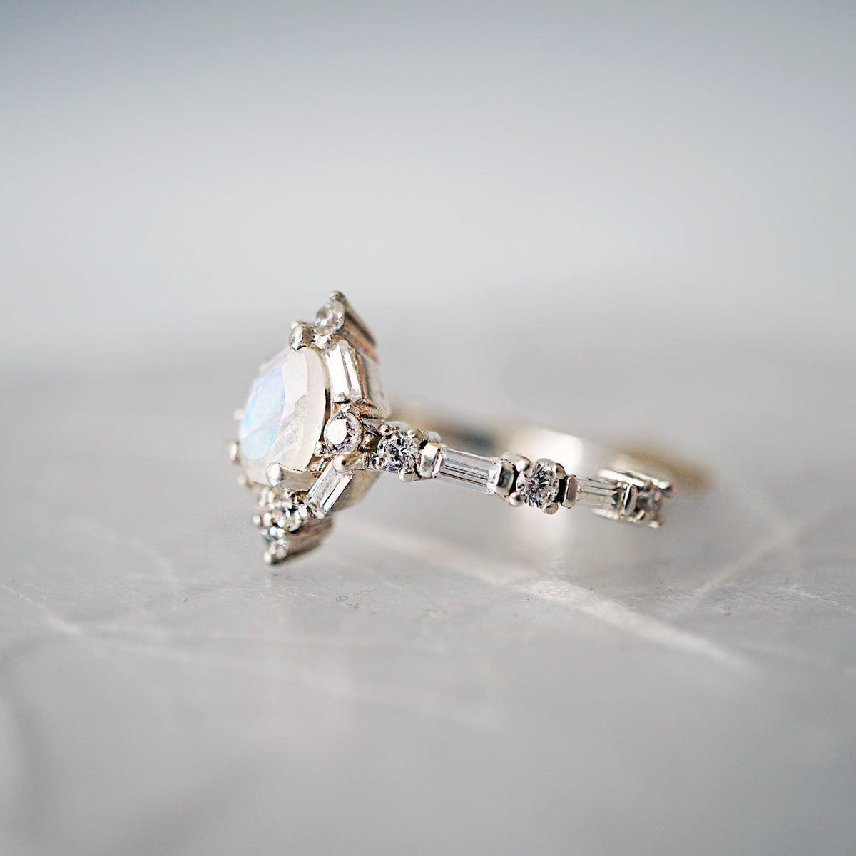 Selene Moonstone Diamond Ring - Tippy Taste Jewelry