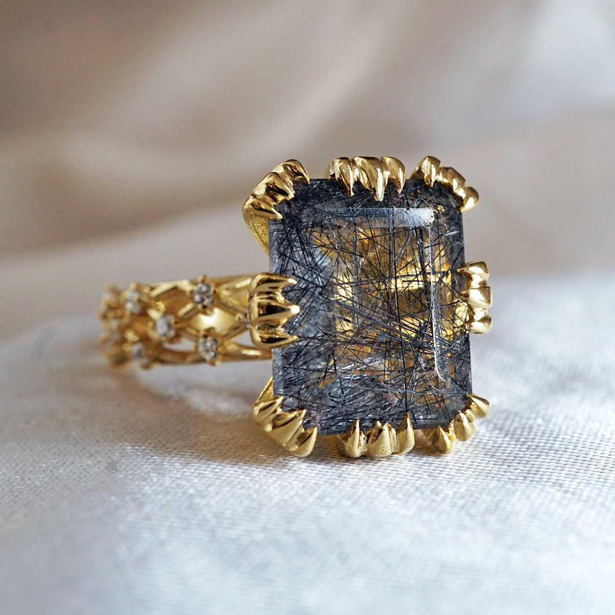 Empress Rutilated Quartz Diamond Ring in 14K and 18K Gold