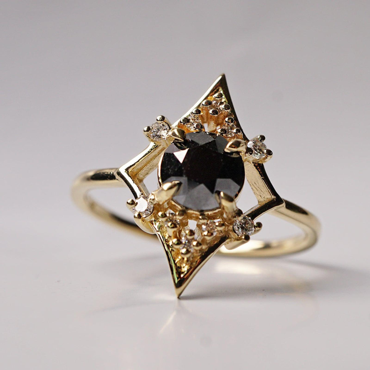 Lovers Shield Black Diamond Ring in 14K and 18K Gold