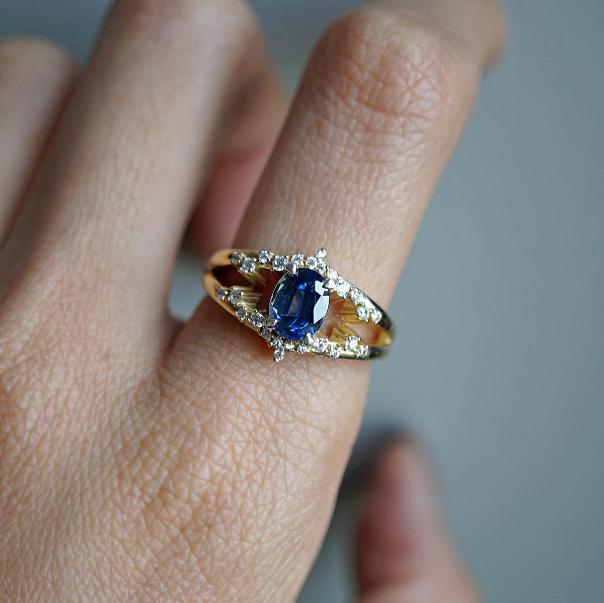 Celestial Blue Sapphire Diamond Ring in 14K and 18K Gold