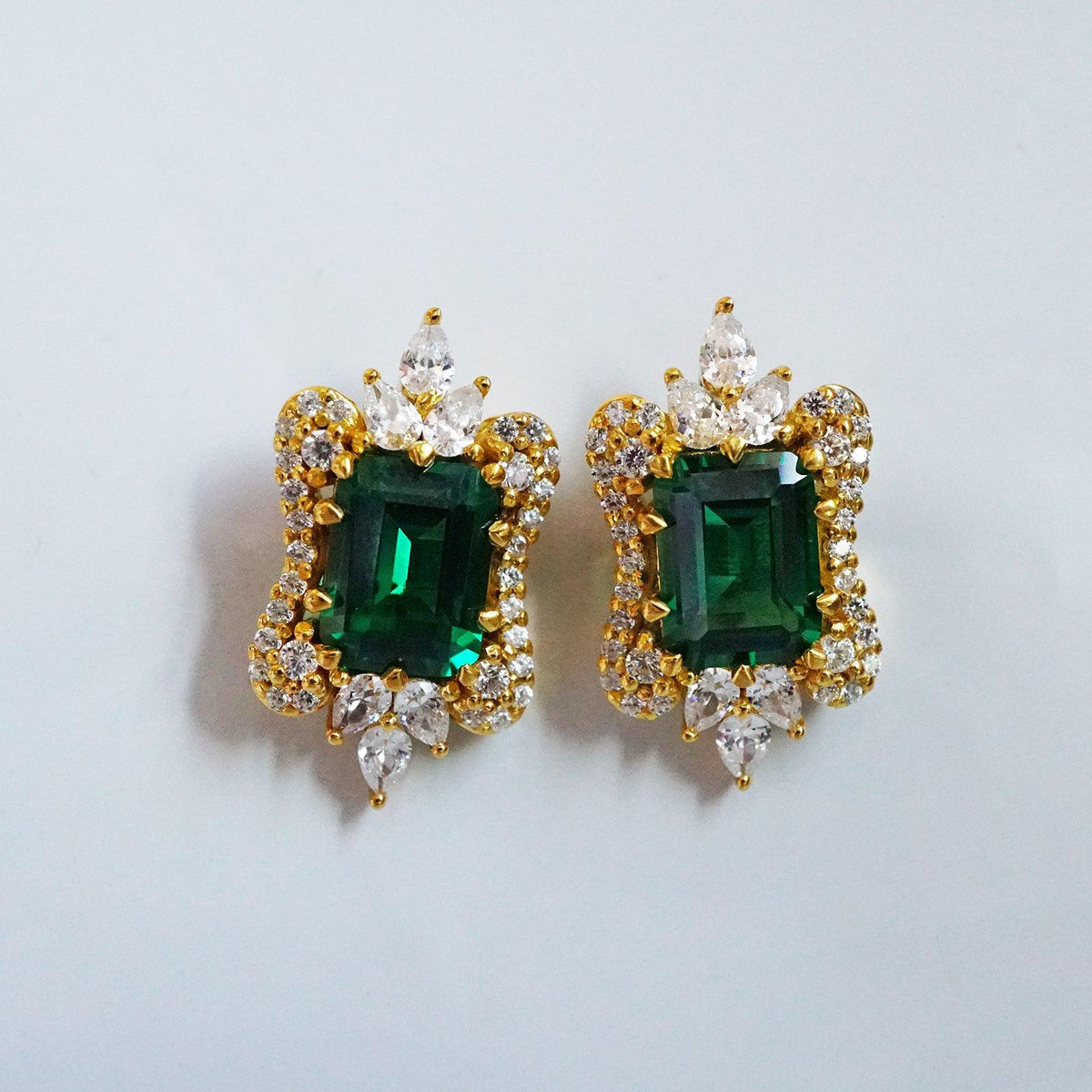14K Eleanor Emerald Diamond Earrings - Tippy Taste Jewelry